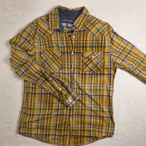 Mossimo Supply Co Western Shirt Mens M Yellow Plaid Excellent Athletic Fit‎ Snap